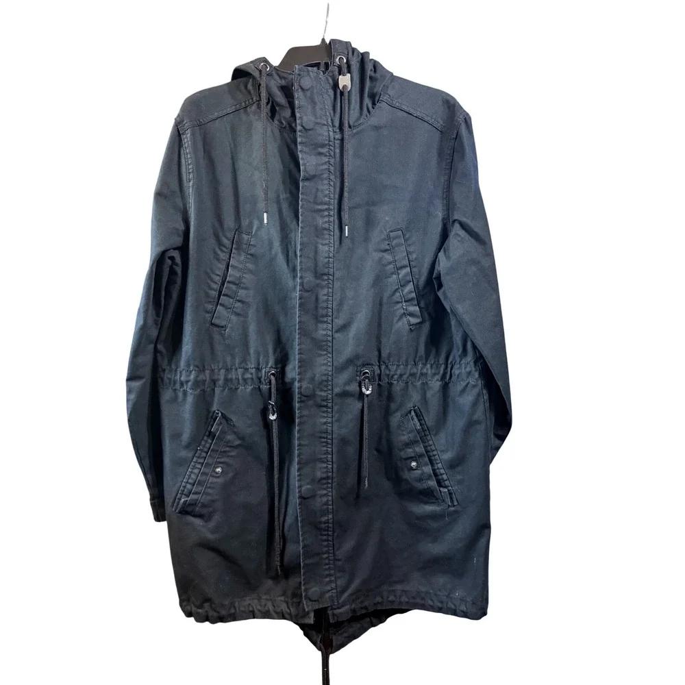 Southpole Fishtail Parka Jacket Mens L Hooded Utility Streetwear Black